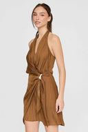 Brown Halter Overlap Mini Dress side