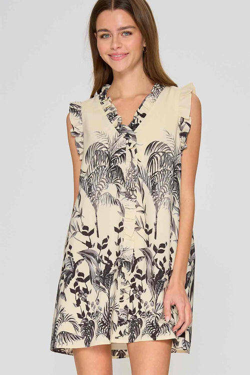 Ivory Black Printed Mini Dress
