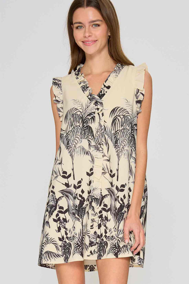 Ivory Black Printed Mini Dress
