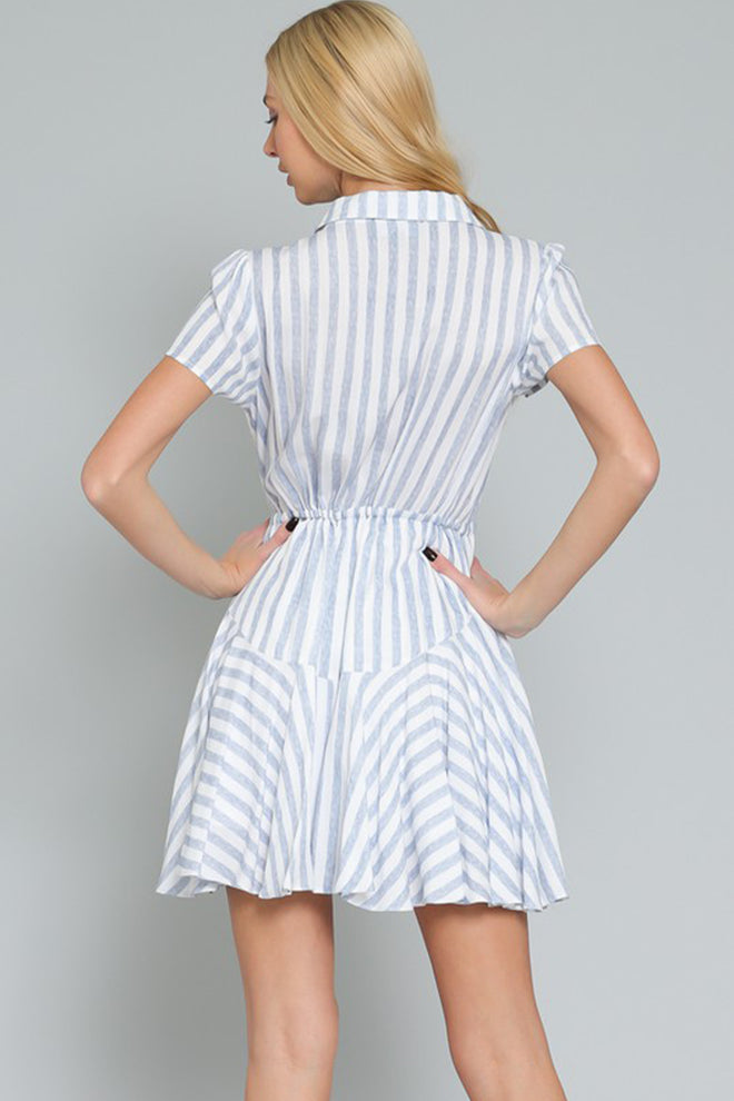 Alana Light Blue Striped Mini Dress back