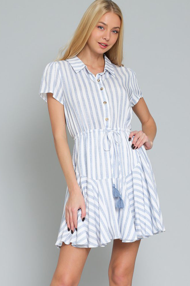 Alana Light Blue Striped Mini Dress