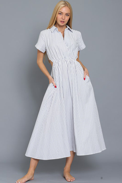 Mery White Cutout Shirt Midi Dress