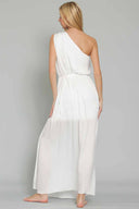 Roma White One Shoulder Maxi Dress back