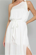 Roma White One Shoulder Maxi Dress detail