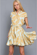 Lara Light Blue Printed Palms Mini Dress
