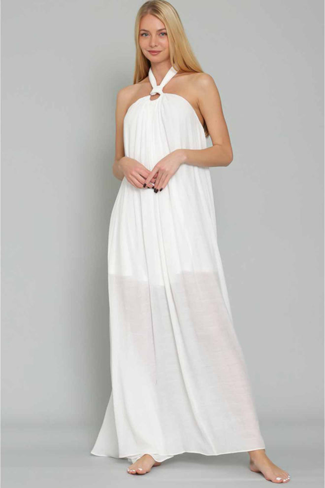 Allie White Halter Maxi Dress front