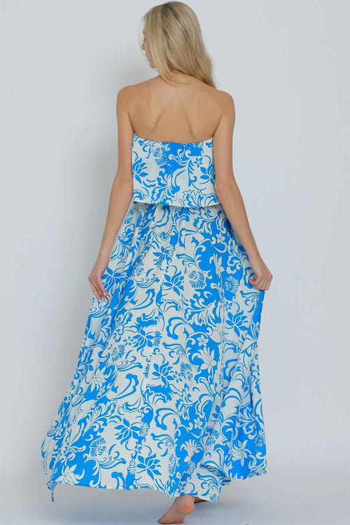 White Blue Tube Maxi Dress back