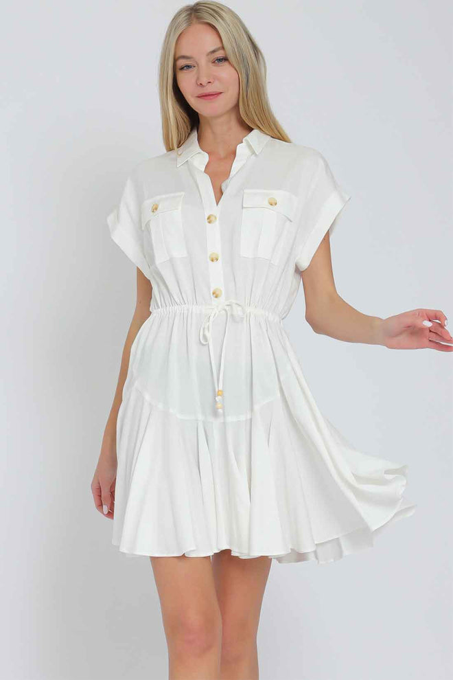 White Tie Front Mini Dress