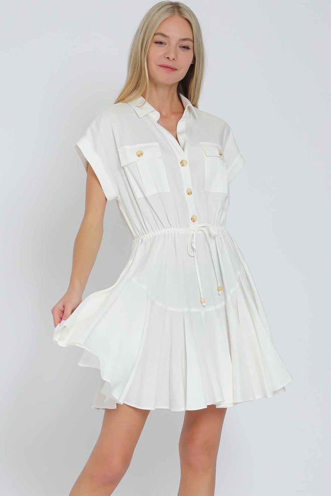 White Tie Front Mini Dress front