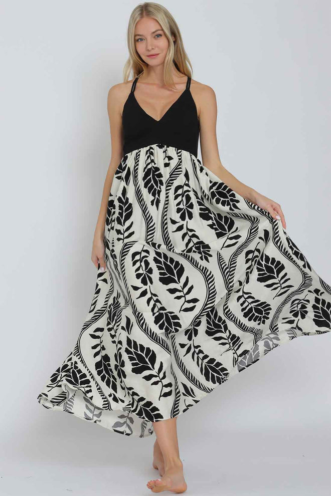 Ivory Black Tie Maxi Dress front