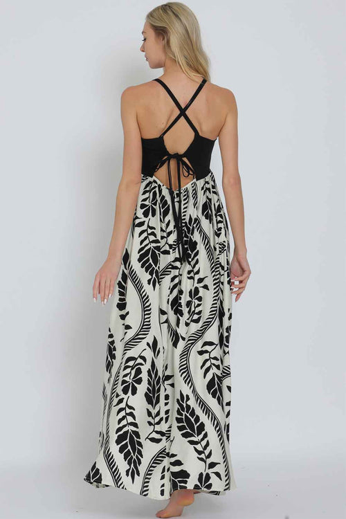 Ivory Black Tie Maxi Dress back