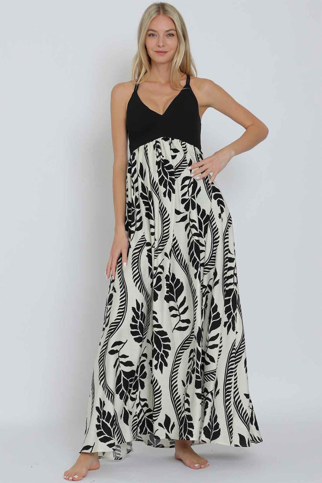 Ivory Black Tie Maxi Dress