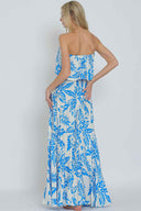 White Blue Belted Maxi Dress back