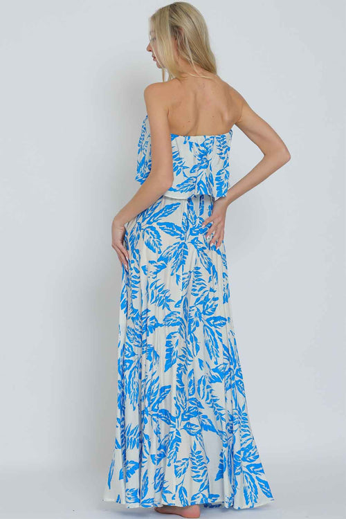 White Blue Belted Maxi Dress back