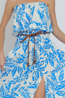 White Blue Belted Maxi Dress details