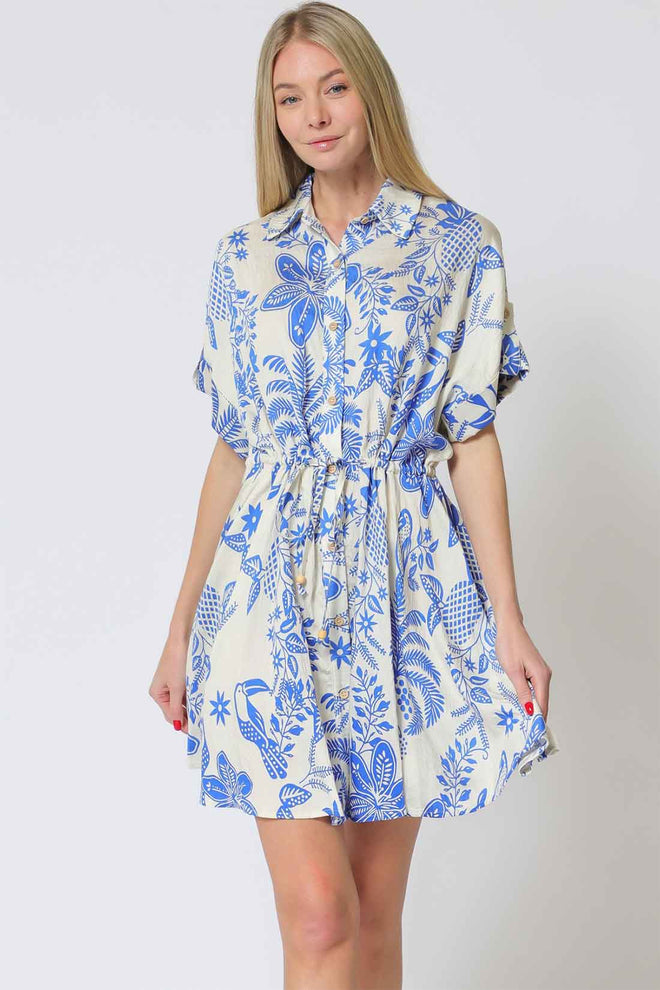 Printed Tie Mini Dress