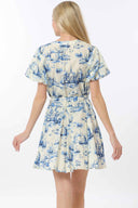 Ivory Blue Bubble Belted Mini Dress back