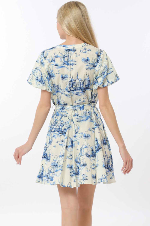 Ivory Blue Bubble Belted Mini Dress back