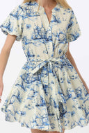 Ivory Blue Bubble Belted Mini Dress detail