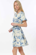 Ivory Blue Bubble Belted Mini Dress side