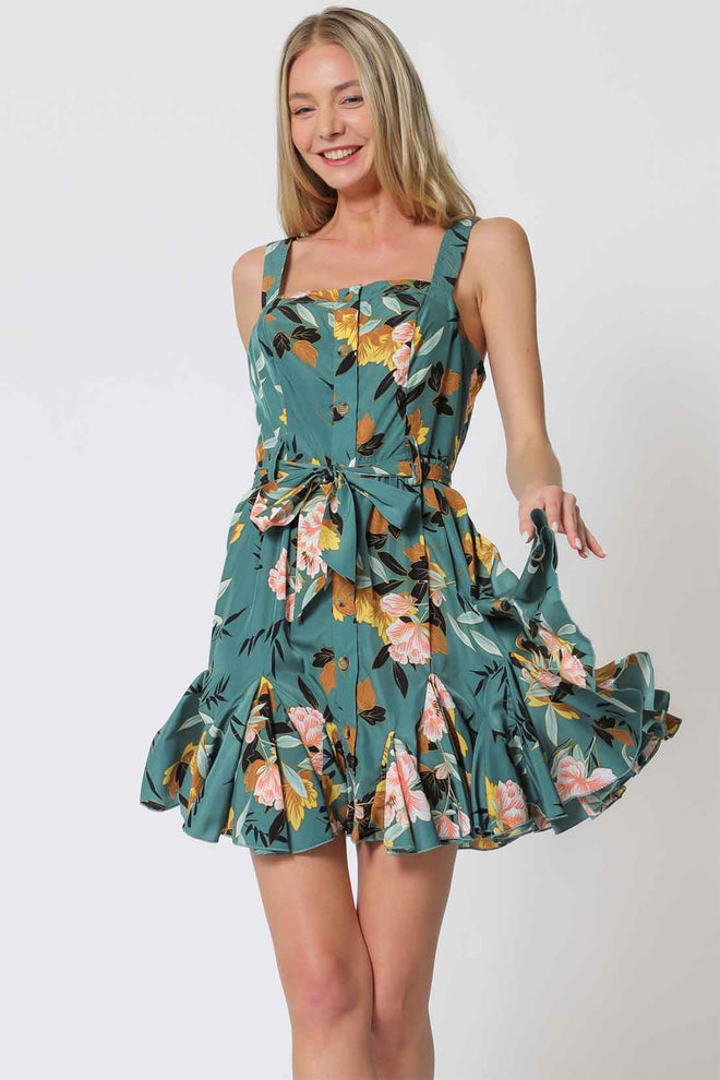 Emerald Printed Mini Dress