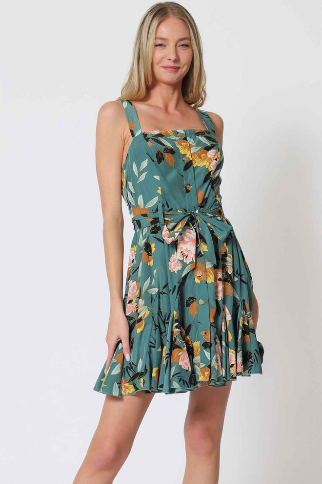 Emerald Printed Mini Dress front