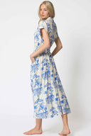 Ivory Blue Belted Midi Dress back