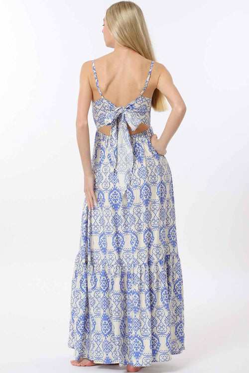 Ivory Blue Printed Maxi Dress back
