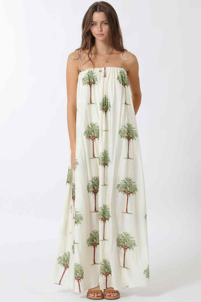 Ivory Printed Palm Maxi Dress