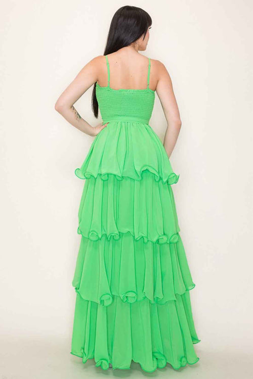 Green Chiffon Maxi Dress back