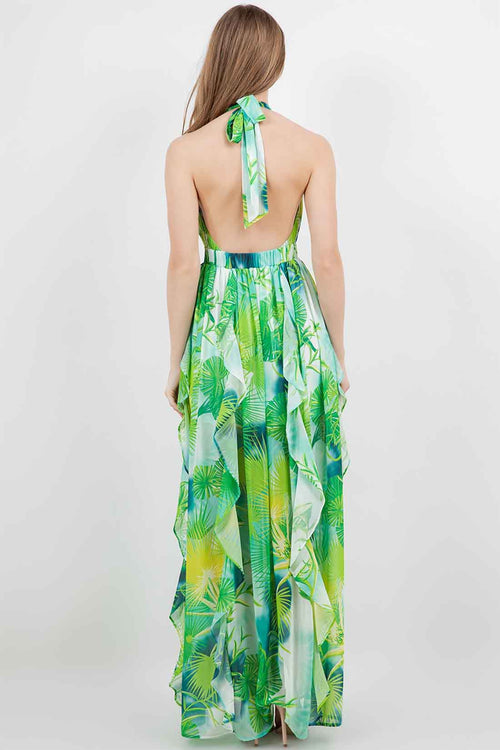 Green Halter Maxi Dress back