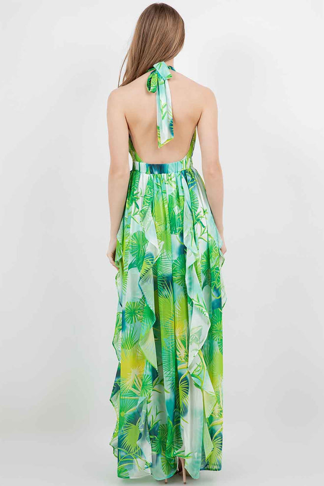 Green Halter Maxi Dress back