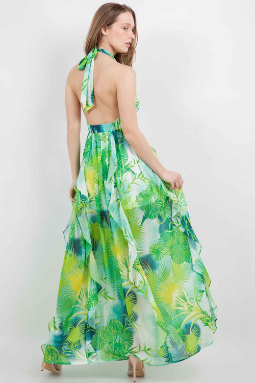 Green Halter Maxi Dress back