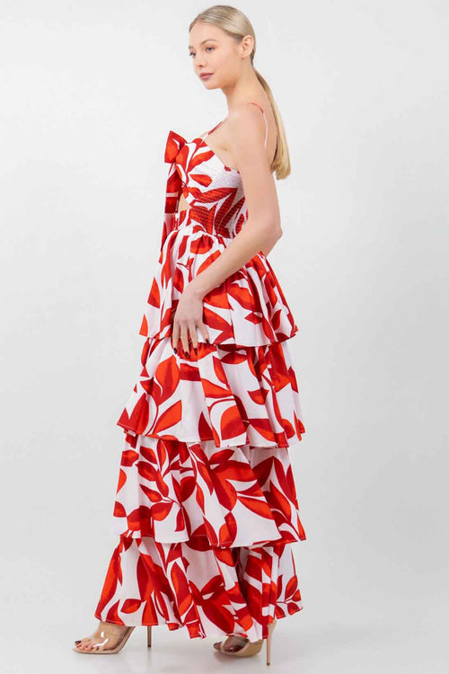 Red Floral Maxi Dress side