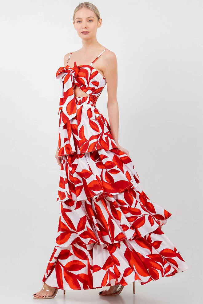 Red Floral Maxi Dress side