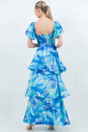 Blue Smocked Maxi Dress back