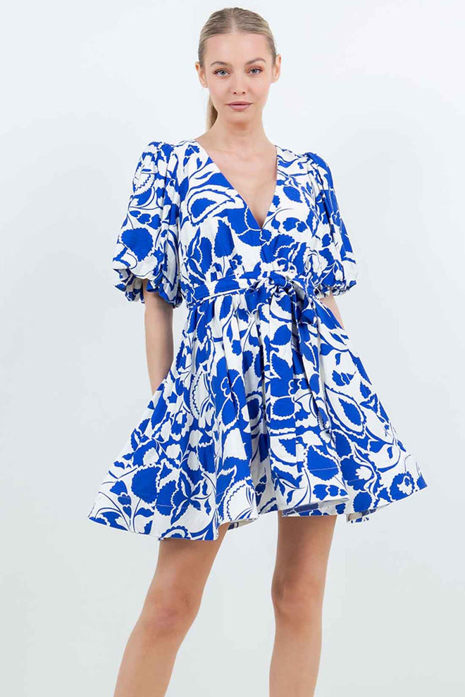 Printed Puff Mini Dress front