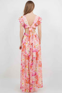 Coral Floral Cutout Maxi Dress back