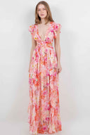Coral Floral Cutout Maxi Dress front