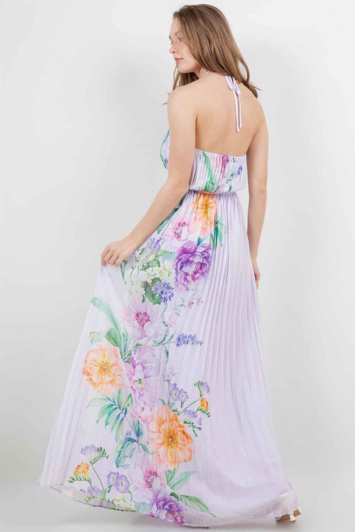 Lavender Pleated Maxi Dress back