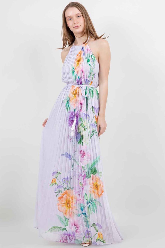 Lavender Pleated Maxi Dress