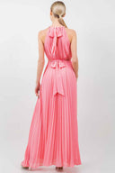 Coral Halter Chain Maxi Dress back