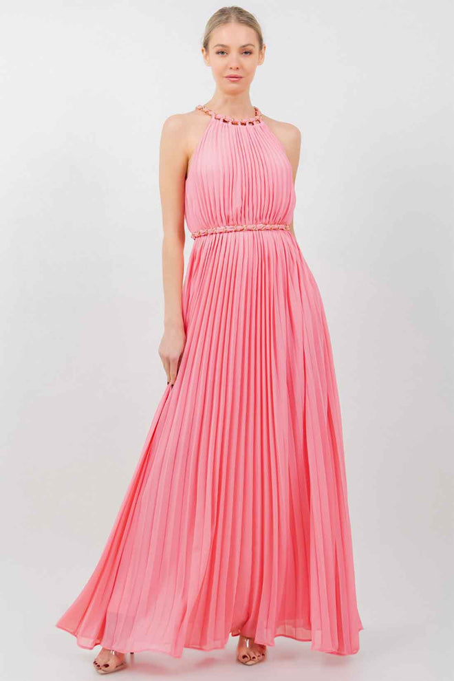 Coral Halter Chain Maxi Dress