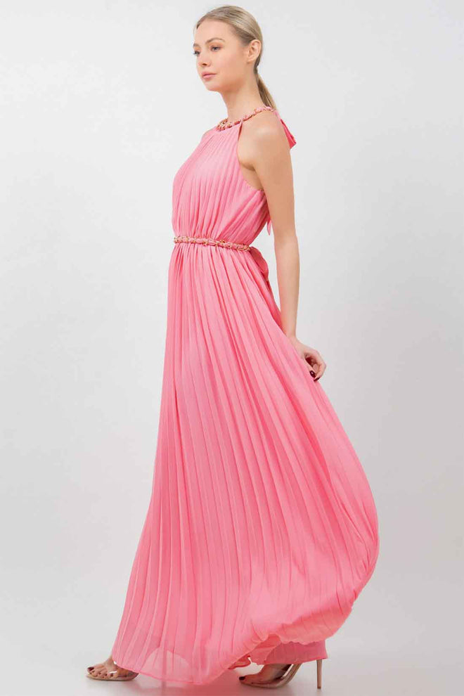 Coral Halter Chain Maxi Dress side