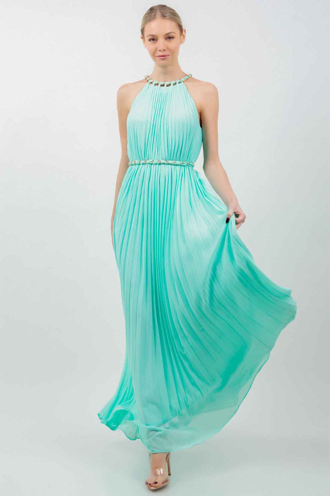 Mint Halter Chain Maxi Dress front