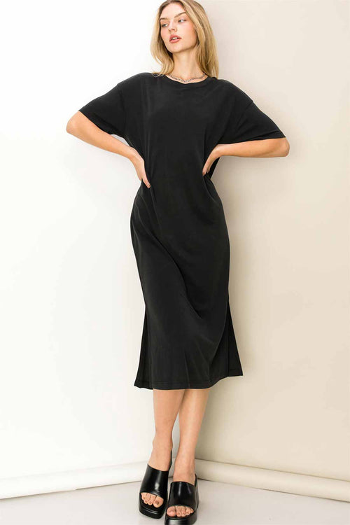Carla Black Short Sleeve Midi Dress