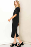 Carla Black Short Sleeve Midi Dress side