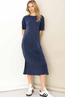 Carla Navy Short Sleeve Midi Dress