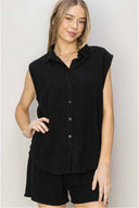 MIla Black Linen Shorts Set