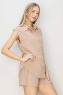 Mila Tan Linen Shorts Set side
